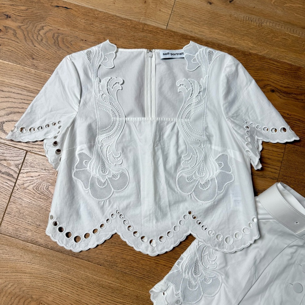 SELF-PORTRAIT cropped broderie-anglaise cotton-poplin top